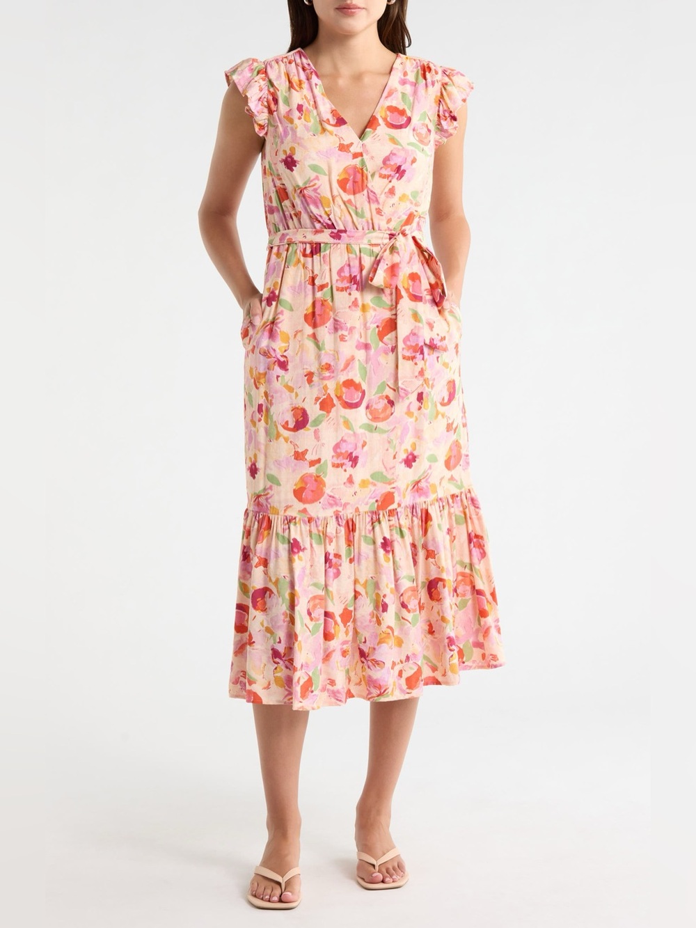 Edelman Peach Print Cap Sleeve Maxi Dress size 12